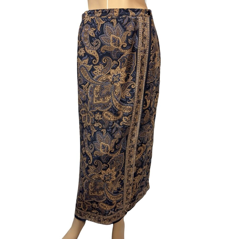 Talbots Women’s True Wrap Midi / Maxi Skirt 100% Silk Size 16 Paisley Print